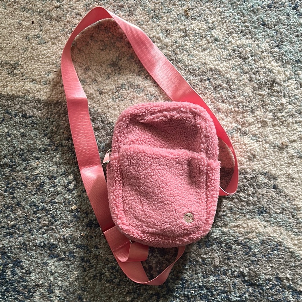 Pink Fleece/Sherpa Crossbody Bag